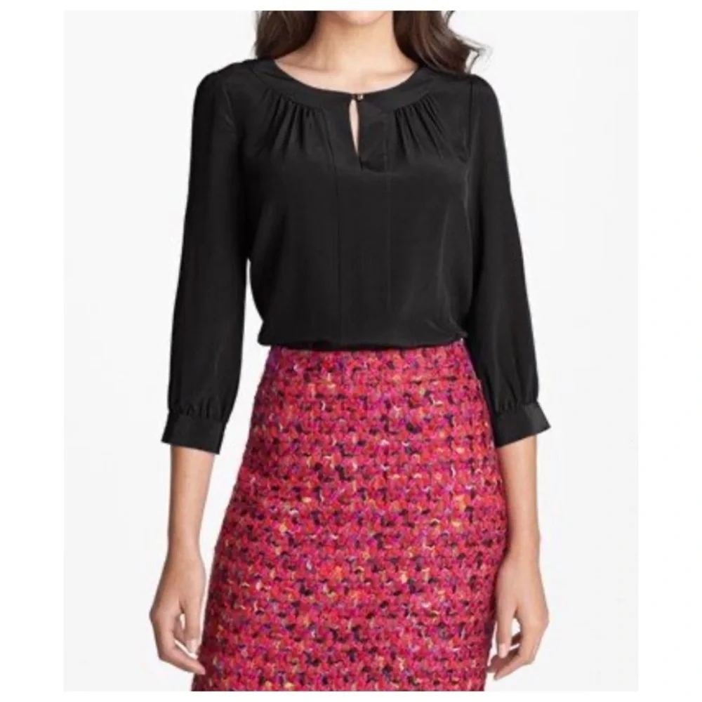 💯 Silk kate spade Black Long-Sleeve Keyhole Blouse
